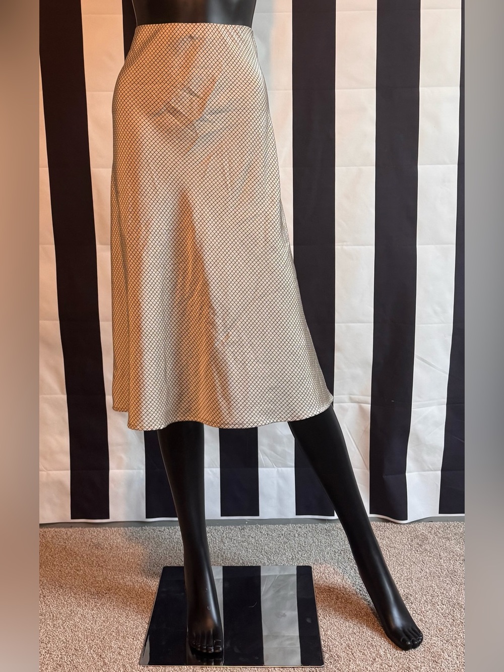 fun 2 fun Cream Midi Skirt with Black Grid Print